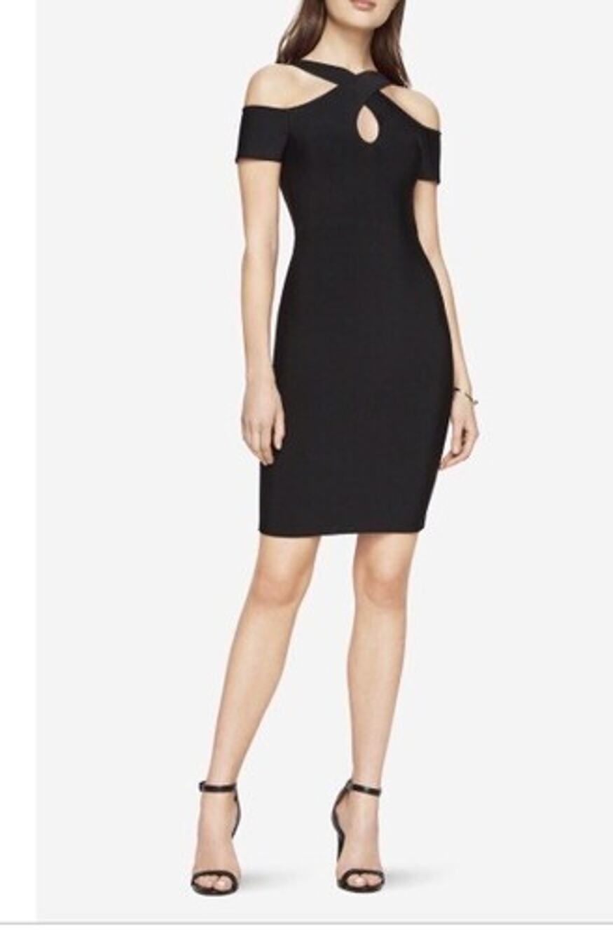 NWT Bcbg MaxAzria ALLY Black Cold Shoulder Bodycon Halter Dress L